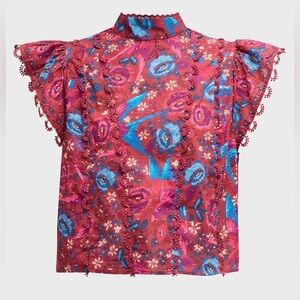 Farm Rio Blush Floral Birds Blouse Size XS Retail $170 NEW w/Tags VIBRANT Top